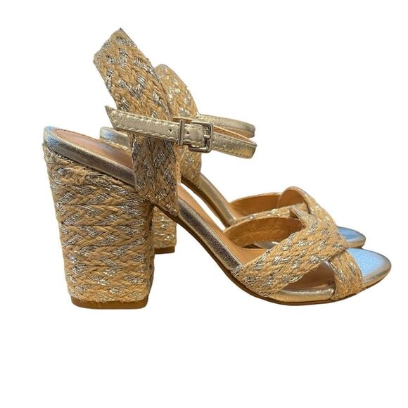Express Metallic Strad Jute Block Heeled Sandals Size 7 NEW - Picture 4 of 6